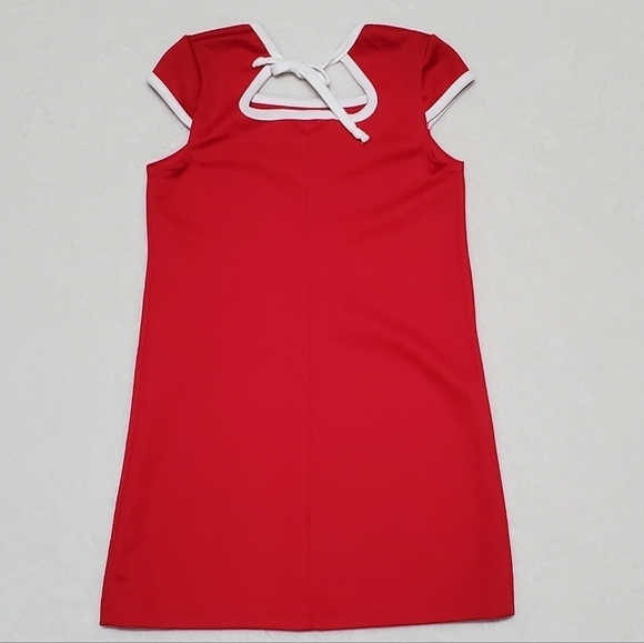 VINTAGE 70s Just Sarah Red White Trim Cap Sleeve Mod Shift Dress 5 - Picture 6 of 11